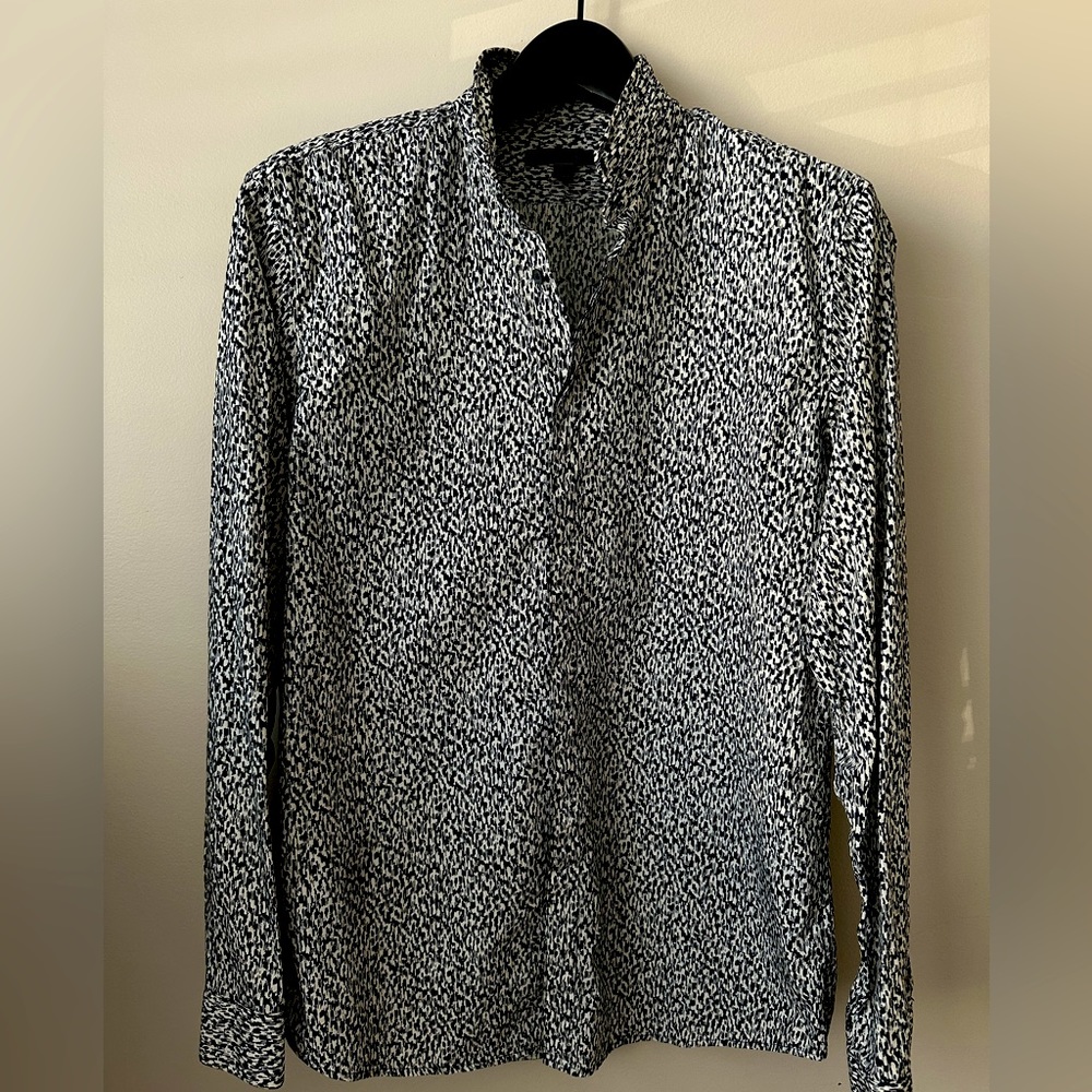Navy and White John Varvatos Shirt with Mao Collar